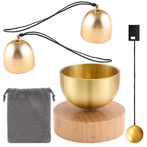 Klangschale, Klangschalen Set mit 5 Stück, Tibetische klangschale, Mini für Kinder und Schule, Singing Bowl mit 2 Kupferglocken und schwarzer Schnur, 40 x 34 x 1 cm