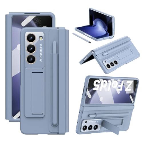 Protection Samsung Galaxy Z Fold 7 bleu clair, étui rigide rabat avec vitre écran et support