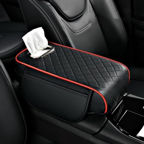 GEOUXZA Car Center Console Cover for Volkswagen ID.7/ID.7 Tourer(from 2024), Leather Car Armrest Box Mat, Arm Rest Protector Cushion, with Tissue Slot and 2 Storage Bags Auto Accessories,Black
