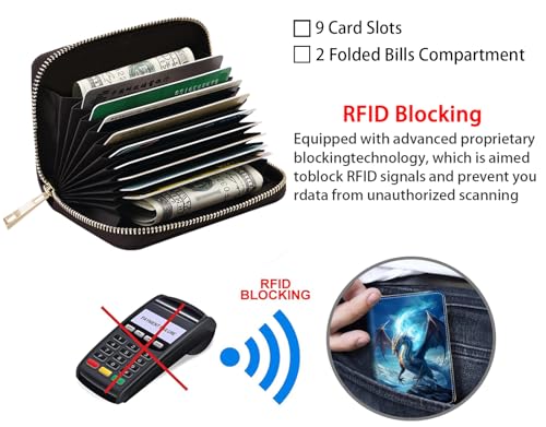 Credit Card Holder Wallets for Women, RFID Blocking Small Leather Card Case Wallet with Zipper Accordion Wallets - Dragon4