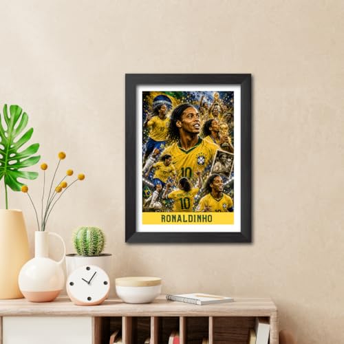 Image of TenorArts Ronaldinho Brazil Poster Worldcup Themed Laminated Photo Frame Painting with Matt Finish Black Texture (12 inches x 9inches)