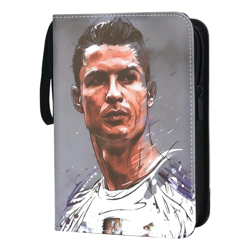 Oirigaga Fußball Karten Sammelalbum, 4 Taschen Fussball Sammelkarten Album mit Reißverschluss Tragegriff und 50 Seiten für 400 Karten, Karten Heft Ordner, Wasserdicht PU-Leder Sammelmappe Sammelheft