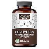 Cordyceps Sinensis CS 4 21000mg de Cordyceps par dose quotidienne (Extrait 10:1)   40% de Polysaccharides Bioactifs   200 Capsules: Haute Dose, Végan & sans additifs   Produit par Raibu