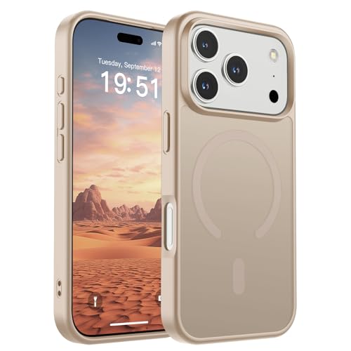 Image of SUPFINE Magnetic for iPhone 17 Pro Case (Compatible with MagSafe)(Military Grade Drop Protection) Translucent Matte Shockproof with Anti-Fingerprint Phone Cover,Desert Gold