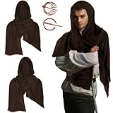 4 PCS Medieval Renaissance Accessories Include 2PCS Knight Shawl 2PCS Viking Brooches for Men Women Renaissance Faire (Brown)
