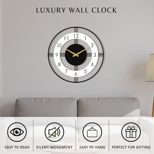 Image of Auromin Modern Wall Clock for Living Room Stylish | Big Size Modern Style Decorative Wall Watch for Home, Hall, Bedroom & Office | Premium Fancy Wall Clock for Living Room Wall Decor