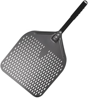 Paleta perforada para pizza de 14 pulgadas, antiadherente, con mango cómodo para horno, ideal para hornear y girar pizzas, herramienta de cocina en color azul