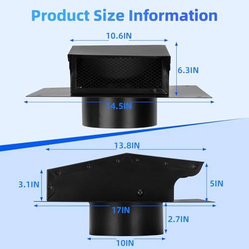 10 Inch Roof Vent Cap with Wind Damper and Mesh to Provide Flow of Fresh Air and Keep Critters Out,10 Inch Roof Exhaust Vent, Black by Qnemaei - Used condition - Image 5