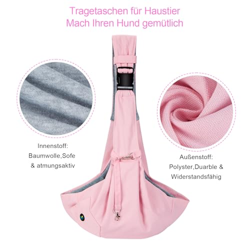 Ownpets Hundetragetasche, Tragekraft bis 15kg, Tragetuch Hund, Hundetasche mit verstellbarem Schultergurt, Aktivitäten im Freien und Ausflüge, Rosa