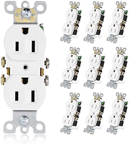 ThunderWay Duplex Receptacle Outlet, 15A 125V Electrical Wall Outlets, 2 Pole 3 Wire, Residential Grade, Self-Grounding, UL Listed, (10 Pack) (White)