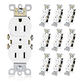 ThunderWay Duplex Receptacle Outlet, 15A 125V Electrical Wall Outlets, Non-Tamper Resistant, 2 Pole 3 Wire, Residential Grade, Self-Grounding, UL Listed, (10 Pack) (White)