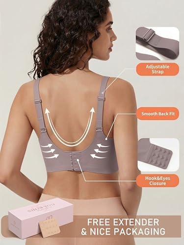 Showyoo Women's Seamless Jelly Bras Full Coverage Bralette No Underwire Comfort T-Shirt Bra with Lace Panel Insert Gray XL - 1