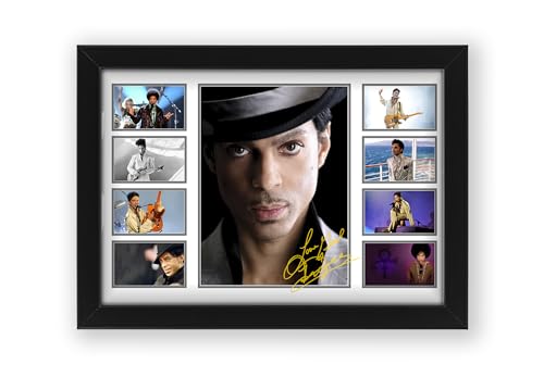 Poster imprimé avec autographe Prince - Édition limitée - Cadeau pour les fans - Marchandises souvenirs de collection (encadré A4 (30 x 21 cm)