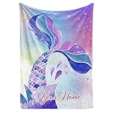 Personalized Mermaid Fleece Blanket - Ships Next Day, Made in USA - Custom, Soft, & Plush, Couch Bed Throw for Kids, Girls Bedroom Décor, Pink & Purple (Fleece – 30x40)