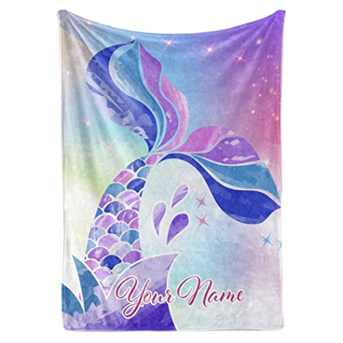 Personalized Mermaid Fleece Blanket - Ships Next Day, Made in USA - Custom, Soft, & Plush, Couch Bed Throw for Kids, Girls Bedroom Décor, Pink & Purple (Fleece – 30x40)