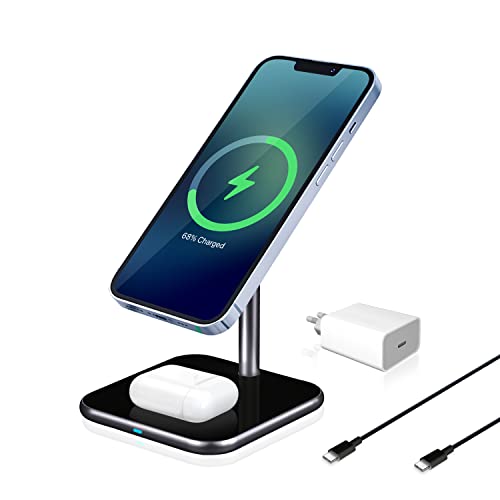 Aluminium Chargeur Induction sans Fil Magnétique, Neluxfe Station de Recharge 2 en 1 Stand avec MagSafe Compatible avec iPhone 13/12/Pro/Pro Max, Mini et AirPods Cover