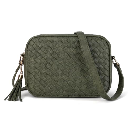 Image of AFKOMST Woven Crossbody Bags for Women Small Boho Purse with Roomy Space | Vegan Leather Camera Bag; Lightweight; Fits iPad mini, Long Wallet; Hands-Free Everyday