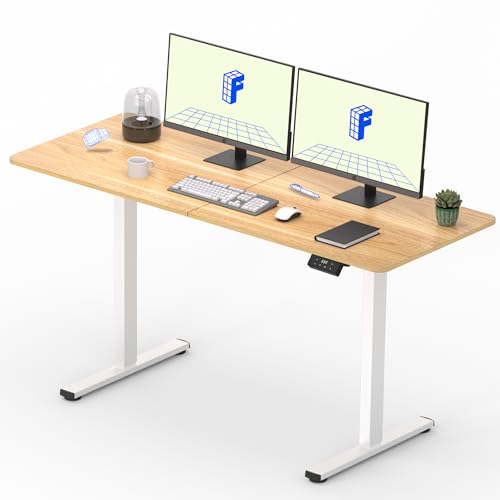 FLEXISPOT 140X60cm Escritorio Elevable Eléctrico con Tablero, con Gancho y Portavasos, Standing Desk, Mesa Elevable Escritorio de Elevable con Memoria Inteligente para Oficina y Hogar(Arce)