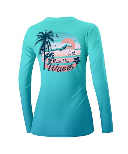 BesserBay Fishing Shirts for Women Long Sleeve Rash Guard Swimming Top Rashguard Swimsuit Activewear T-Shirt Ombre Blue L