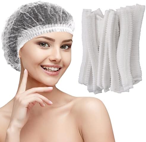 IJRPLM 100 Pcs Disposable Hair Net,21 Inch Hair Nets Food Service,Elastic Non-Woven Disposable Bouffant Caps Head Cover Nets (White)