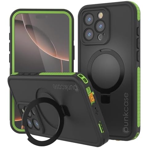 Punkcase for iPhone 16 Pro Max Waterproof Case [Kickstud 2.0 Seriess] Protective IP68 Certified Cover W/Screen Protector & Kickstand | Ultra Slim 360 Protection for iPhone 16 Pro Max (6.9") (Green) Cover