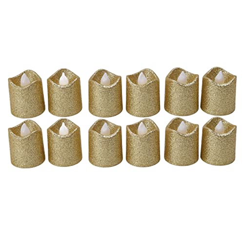 Jwthee 12 velas de té LED sin llama, velas votivas doradas sin llama parpadeantes sin llama, velas de té, velas de té que funcionan con pilas para Navidad