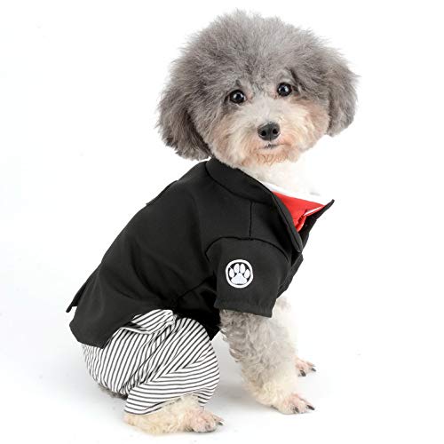 SELMAI Pet Kimono Costume Formal Girl Dog Dress and Boy Dog Jumpsuit Outfits Tuxedo Suit Shirt for Small Dogs Cats Wedding Party Clothes Boy Size S