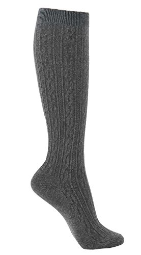 Wowfoot Womens Knee High Socks Luxury Cotton For Girl Stylish Design Fun (Cable Type-Grey,Brown,Black-3 Pair), One Size #TOP4