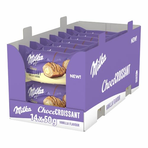 Milka Choco Croissant, Relleno de Vainilla y Chocolate, 14x50g | Croissant Milka relleno de crema de vainilla y chocolate con leche, para disfrutar en cualquier momento del día