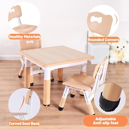 Image of FUNLIO Adjustable Kids Chair (4pcs), 3 Level Height Adjustable Toddler Chair for Ages 3-8, Sturdy Child Chair with Maximum Bearing 220lbs, for Classrooms /Daycares /Homes, CPC & CE Approved - Natural