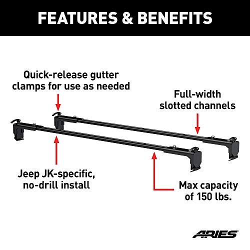 Aries 2070450 Black Steel Quick-Release Roof Rack Crossbars, Fits Select Jeep Wrangler Jk, Jl, Gladiator #TOP2