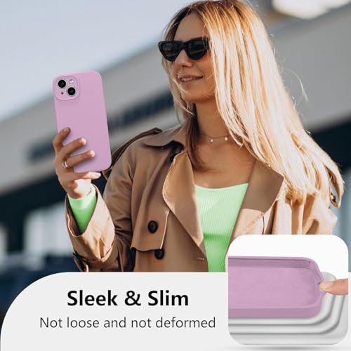 Image of DIZORO Compatible with iPhone 15 Plus Camera Protection Case 6.7, Slim Liquid Silicone 3 Layers Full Covered Soft Gel Rubber Phone Case Protective Cover 6.7 Inch - Lilac.
