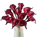 Letjolt Artificial Calla Lily Red Flowers 12Pcs for Wedding Bouquet Home Decoration Faux Calla Lilies Flower, Dark Red