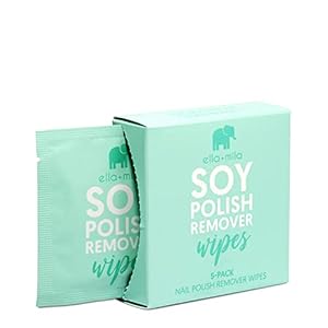 ella+mila Soy Nail Polish Remover Wipes Non-Acetone Lint Free Nail Wipes – Non-Toxic Fingernail Polish Remover – Unscented & Enriched with Vitamins A,C & E (5 Pack)