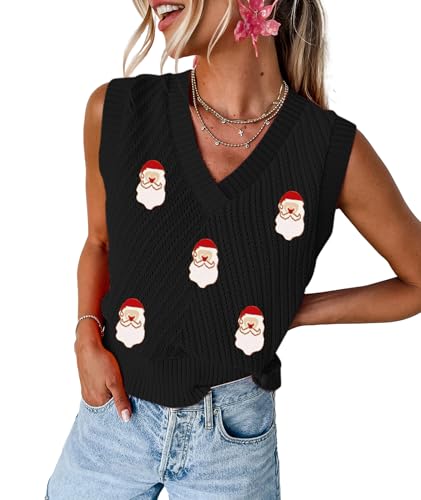 Image of MARZXIN Women Sleeveless Sweater Vest V Neck Knitted Colorful Pullover Tops
