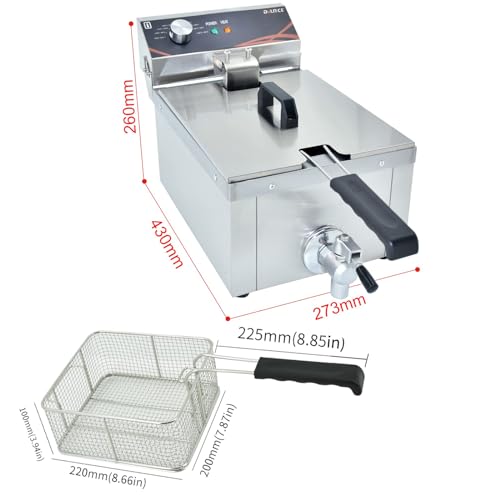 DULNICE Fritteuse Commercial Friteuse mit Fett mit Ölventil 6L, 3000W Elektrische Fritteuse mit Korb & Deckel, Fritteuse mit öl 60°C-200°C für Küche und Haushalt – Bild 7