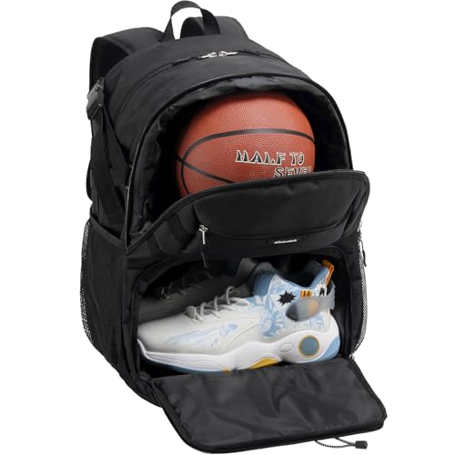 Celvetch Mochila de basquete com compartimento para sapatos, bolsa de basquete grande com suporte de bola para homens e mulheres, Preto, One Size