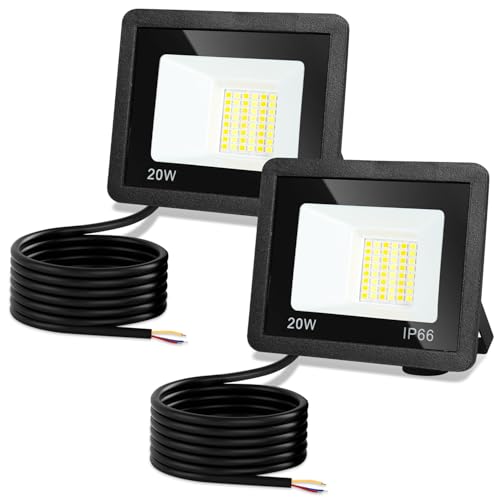 Jiubiaz LED Strahler Außen 20W, 3000K/4000K/6500K LED-Strahler Dimmbar, Superhell Fluter Flutlichtstrahler, IP66 Wasserdicht Scheinwerfer Aussenstrahler für Hof, Garten, Garage(2 Stück)