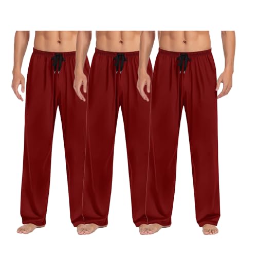 3PC Pack Men Pajamas Casual Pockets Long Pjs Pants Elastic Waist Straight Baggy Trousers Sleeping Pants