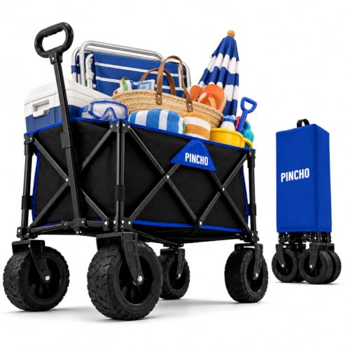 Carro Playa Plegable - PINCHO - Carrito De Playa Plegable, Carro Transporte Plegable con Asa Telescópica, Carretilla Plegable con Ruedas y Frenos - 4 Ruedas, Carga 150 kg, Plegado Compacto, Bolsillo