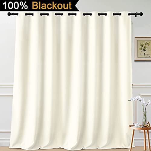 Image of Yakamok Cream 100% Blackout Patio Door Curtain Panels W100 x L108,1 Panel | Noise Reducing Barrier Panel for Sliding Glass Door, 2 Thick Layers Heat Full Light Blocking Patio Door Drapery