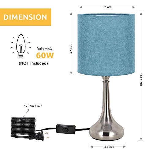 Eteli Bedside Table Lamps Set Of 2,Small Nightstand Lamps Modern Small Desk Lamps With Blue Fabric Shade For Bedroom Living Room Kids Study Room Office #TOP1