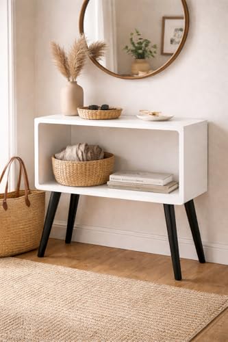 Image of Brown Art SHOPPEE Bookcase Nightstand, End Table,Bed Side Table for Small Spaces Magazine Stand with Storage Engineered Wood Wooden Bedside Table, Coffee Table, Living Room /Bedroom (White & Black)
