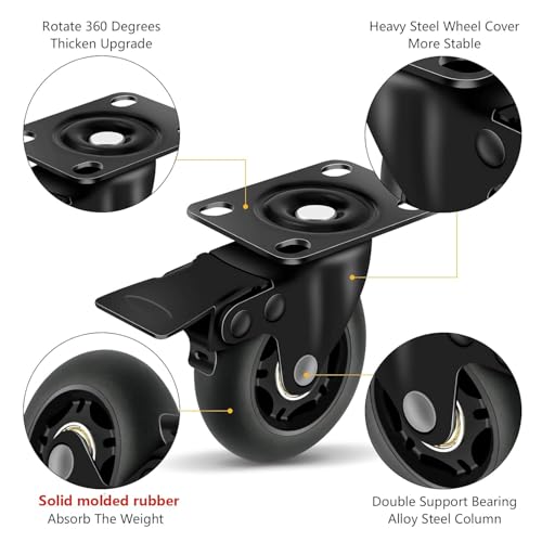 3" Ensemble de roulettes 4 ,4 Caster silencieux lourd, Max Charger 2000LBS. Convient pour faire Soft Wheels pour le panier ,Caster Wheel Glide Calmement et protéger le plancher, roulettes 4 Lourds