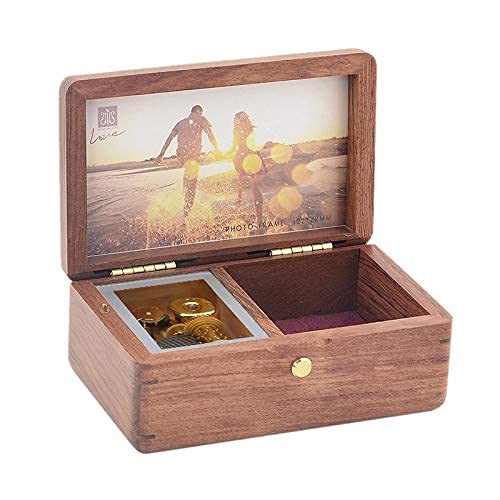 SOFTALK Vintage Square Jewelry Box -Natural Wood Musical Boxs with Customizable Photos Wind Up Decorative Box Keepsake Gift Box Case for Gifts for Christmas,Birthday and Valentine's Day Tune : Howl's moving castle-Merry Go Round of Life