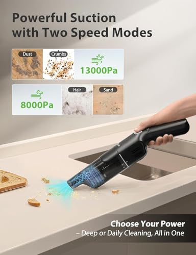 MUZAP Cordless Handheld Vacuum,15KPA Powerful Car Vacuum,2-Speed,2 Charging Methods,Wireless Charger,Ergonomic Handle,Portable Rechargeable Vacuum Cleaner for Car,Home — view 3