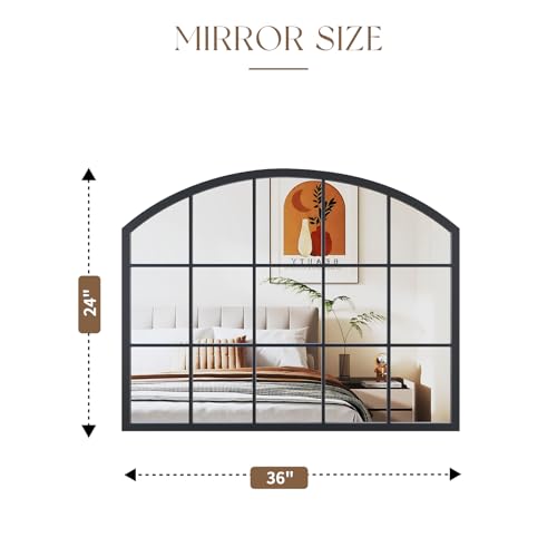Image of Uniclinens Arched Window Wall Mirror - Black Window Pane Mirror Decor with Metal Frame, Grid Wide Arch Mirror Farmhouse Ideal Decor for Entryway, Living Room,Buffet Table, Hallway, Fireplace, 32 inchX24 inch