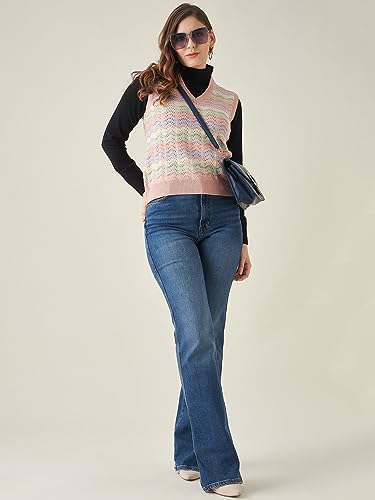 Image of Modeve Printed V Neck Sleeveless Sweater for Women||Winterwear||