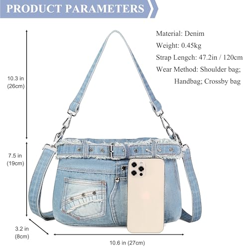 Fashion Crossbody Bag Denim Purse with Rhinestones Y2K Jean Handbag for Women2