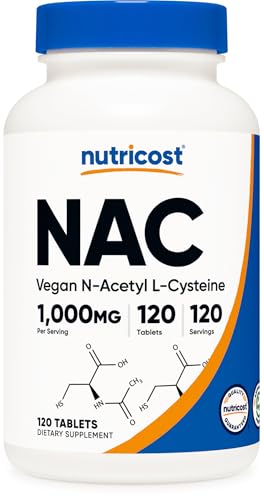 Nutricost N-Acetyl L-Cysteine (NAC) 1000mg 120 Vegan Tablets Gluten Free